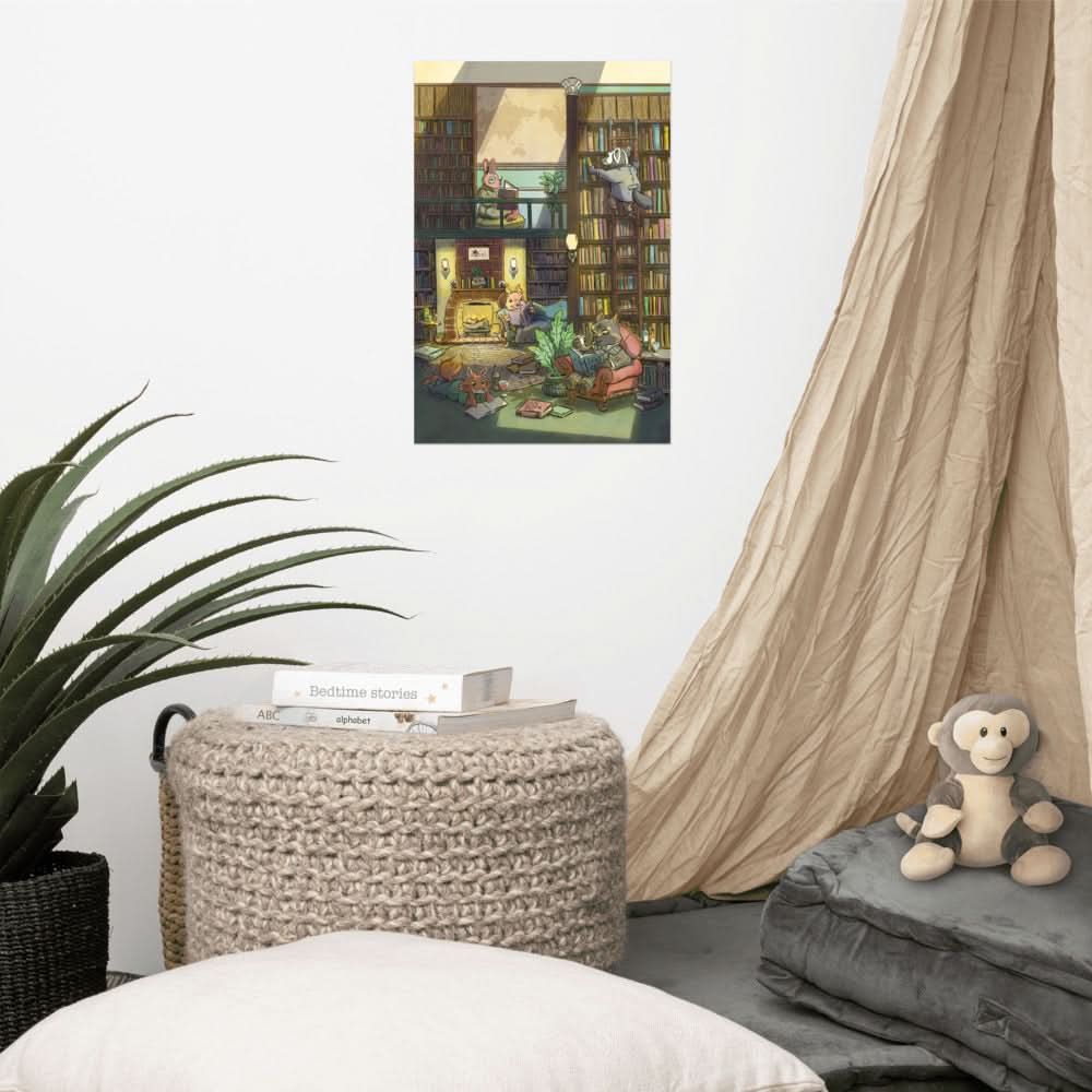 Image of Critters Reading in Library Poster - Novelbookstore.co